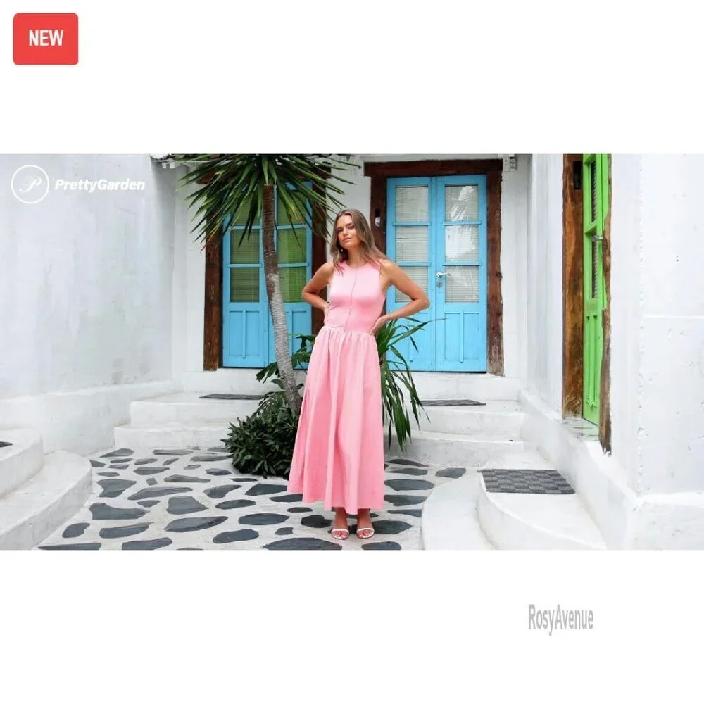 Sleeveless Maxi Dress Patchwork Knit Flowy Long Casual Summer